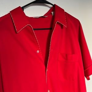 Western Style red with white stitching button up shit.